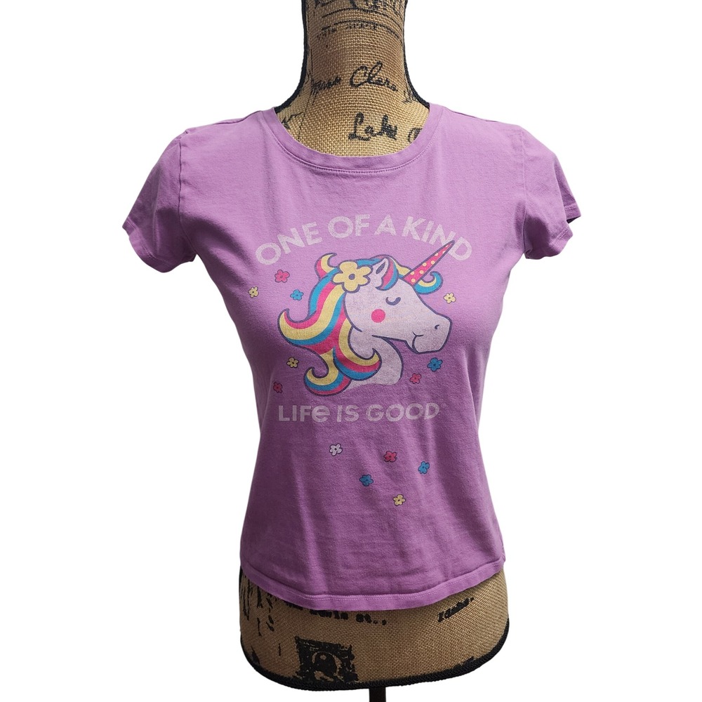 Life is Good Kids Girls Unicorn One of a Kind Crusher Tee Purple XL 12 14
